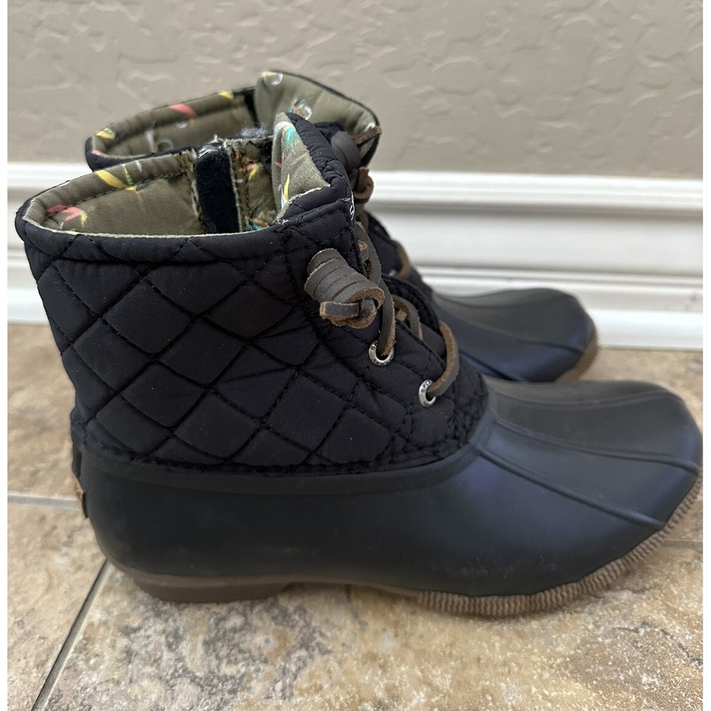 Sperry Saltwater Duck Boots Women's 8 Black Quilted Rubber Waterproof
